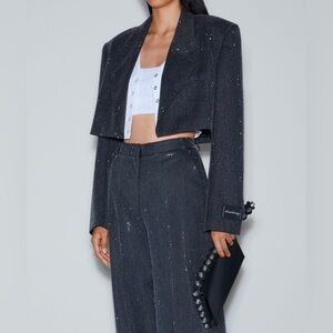 Alexandre Wang cropped blazer in wool twill with clear bead hotfix